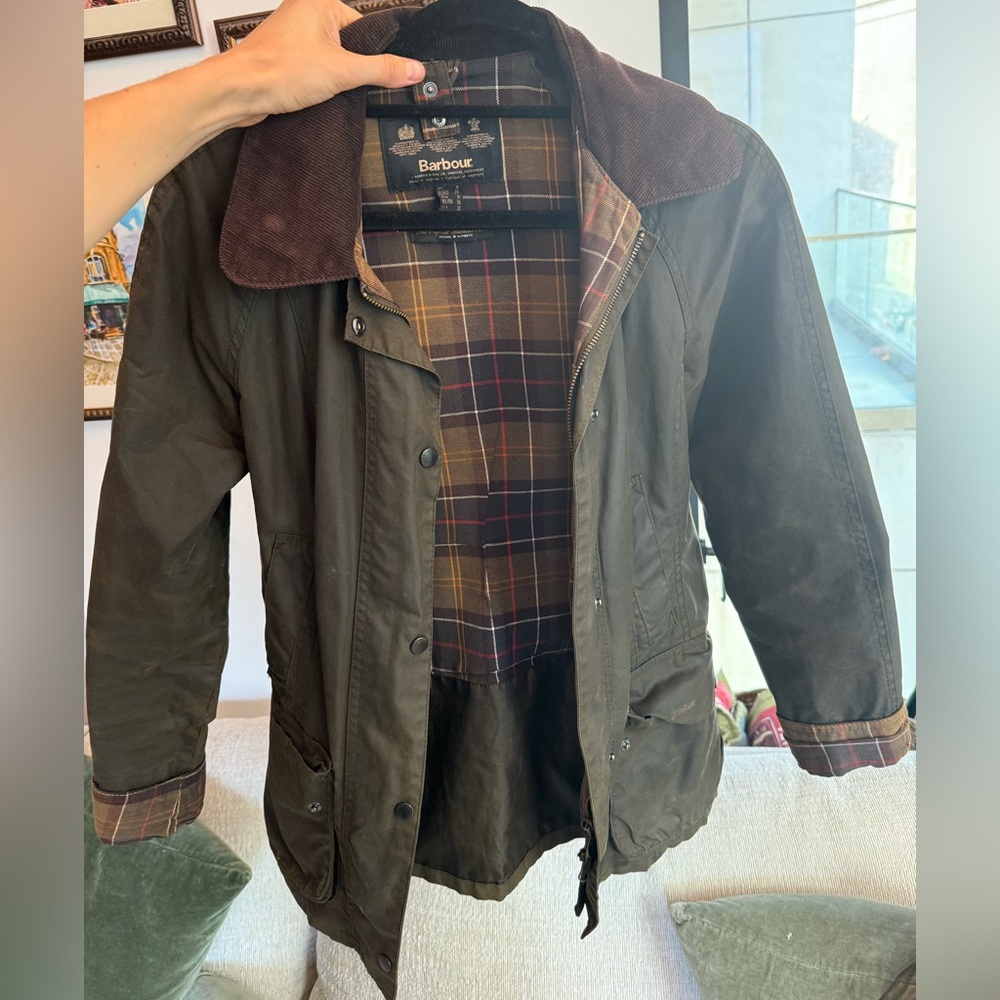 Barbour Olive Utility Jacket with Plaid Lining